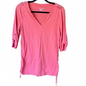 DKNY Pink Rolled Sleeves Top with Silver Sequins